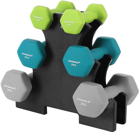 Dumbells - Halterset - Gewichten - Dumbells set - Gewichten fitness - Met halterstandaard - Inclusief 12 kg gewichten - Meerkleurig - Zwart