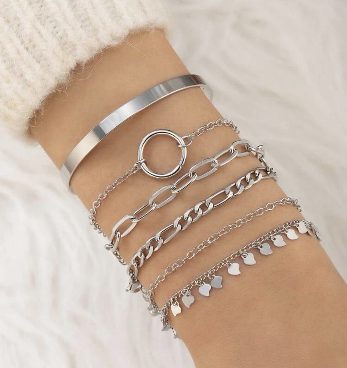 Soraro Set Armbanden | 6 Delig Set | Dames | Zilver 16 cm | Vrouwen Armband Zilver | Sieraden | Mooie Cadeauverpakking | Valentijn | Valentijnsdag