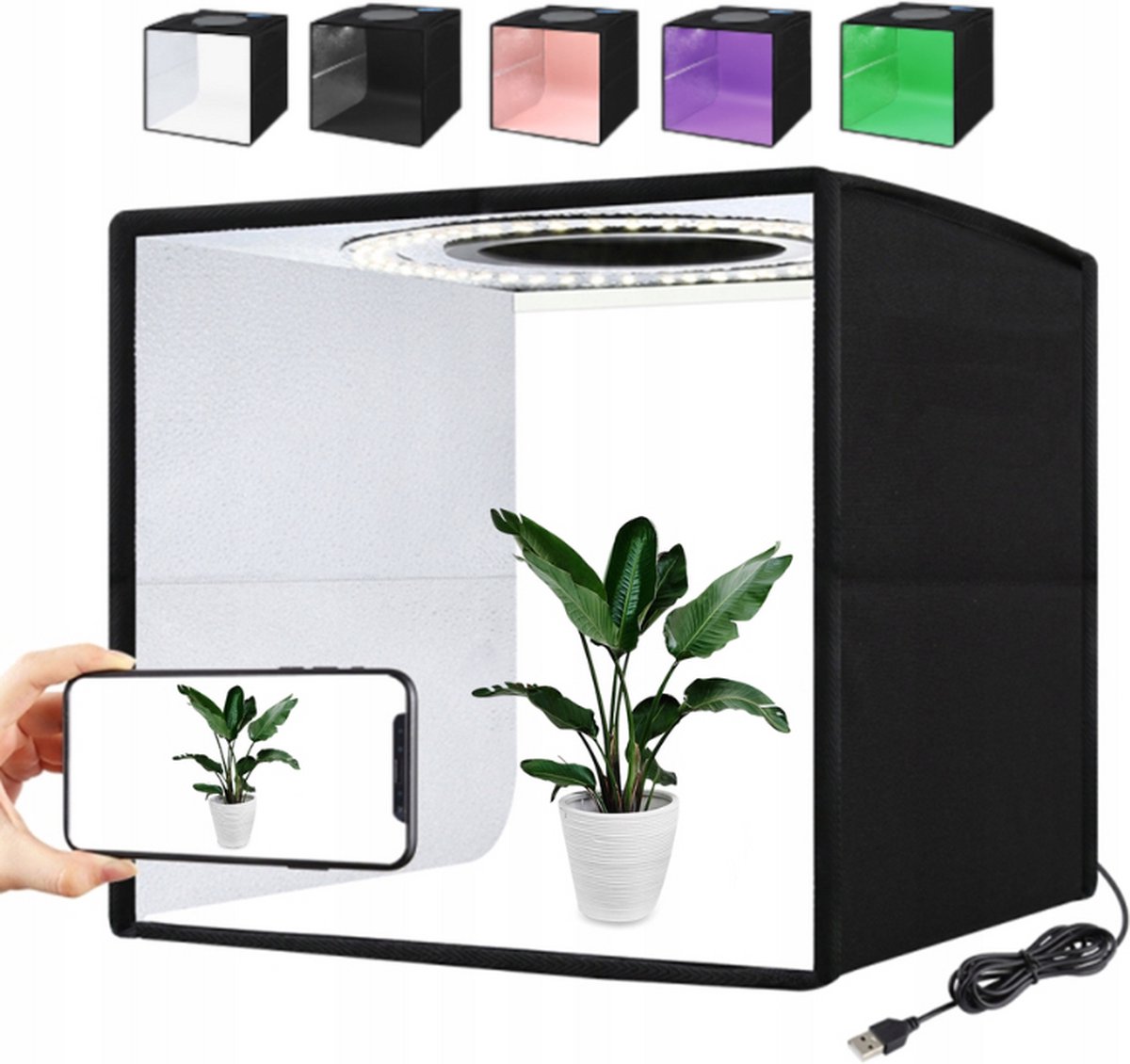 ZoeZo Design - Fotostudio met LED verlichting - 25 x 25 cm - Dimbaar - 12 achtergronden - Foto studio - Opvouwbaar - Product fotografie - Fotobox - ZoeZo Design