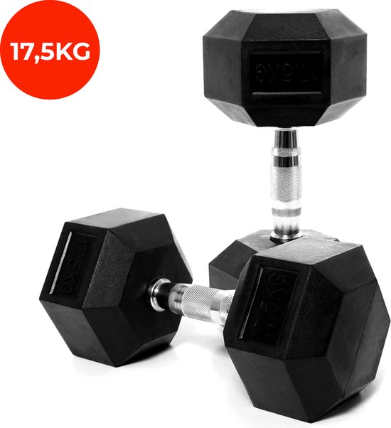 Core Power Rubber Hex Dumbbells 17 5 kg per paar bol