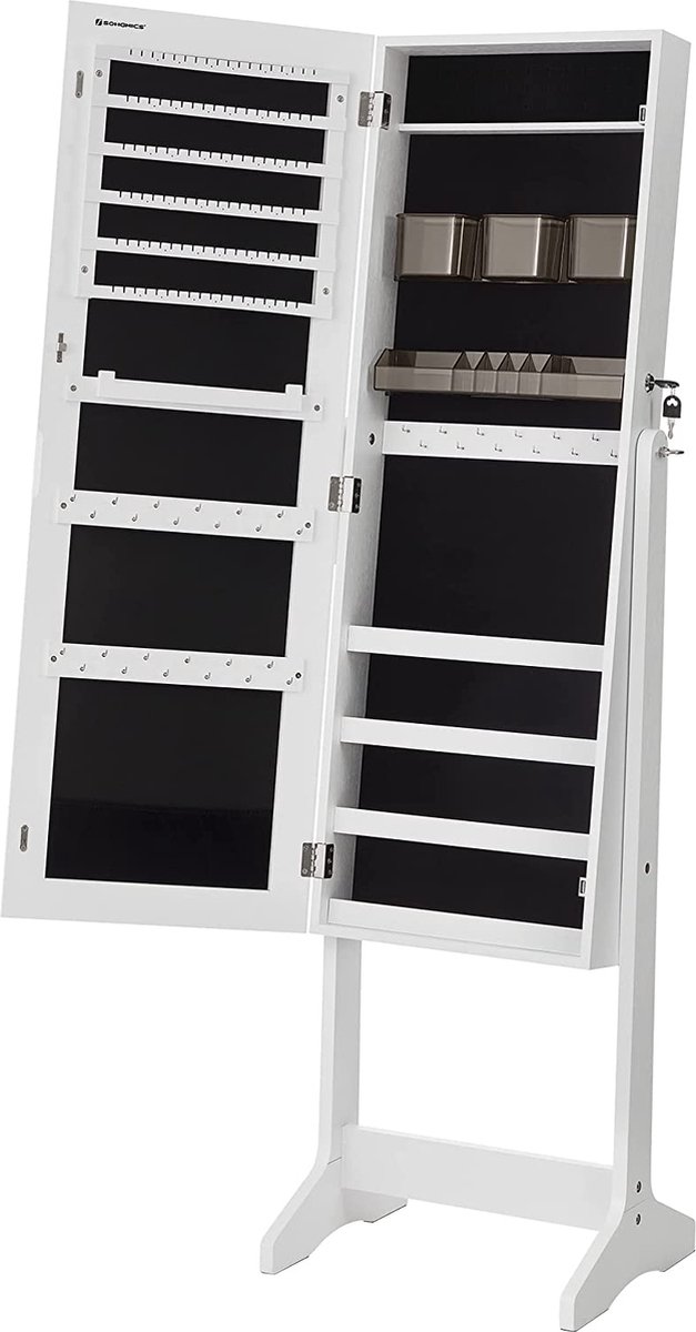 MIRA Home - Sieradenhouder - Spiegelkast - Kunststof - Wit - 41,2x36,5x152