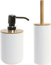 Items Toiletborstel in houder 36 cm met zeeppompje 15 cm bamboe - wit