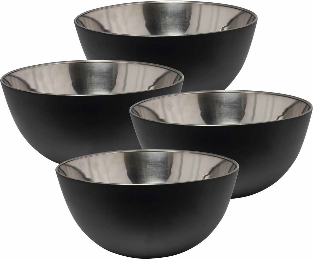 Svenska Living - 8x - Kommetjes/schaaltjes - mat zwart - RVS - D19 x 9.5 cm - serveerschalen