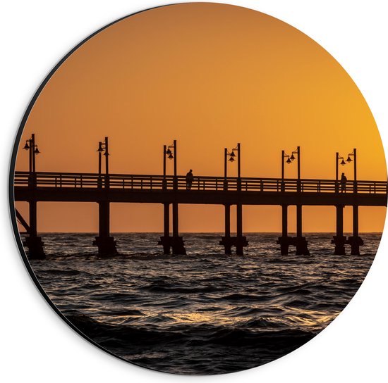 Dibond Muurcirkel - Pier bij Zondsondergang - 20x20 cm Foto op Aluminium Muurcirkel (met ophangsysteem)