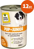 VITALstyle Pup+Junior - Puppyvoer - Natvoer - Ondersteunt Een Geleidelijek Groei - Met o.a. Brandnetel & Zalmolie - 400 g - 12 stuks
