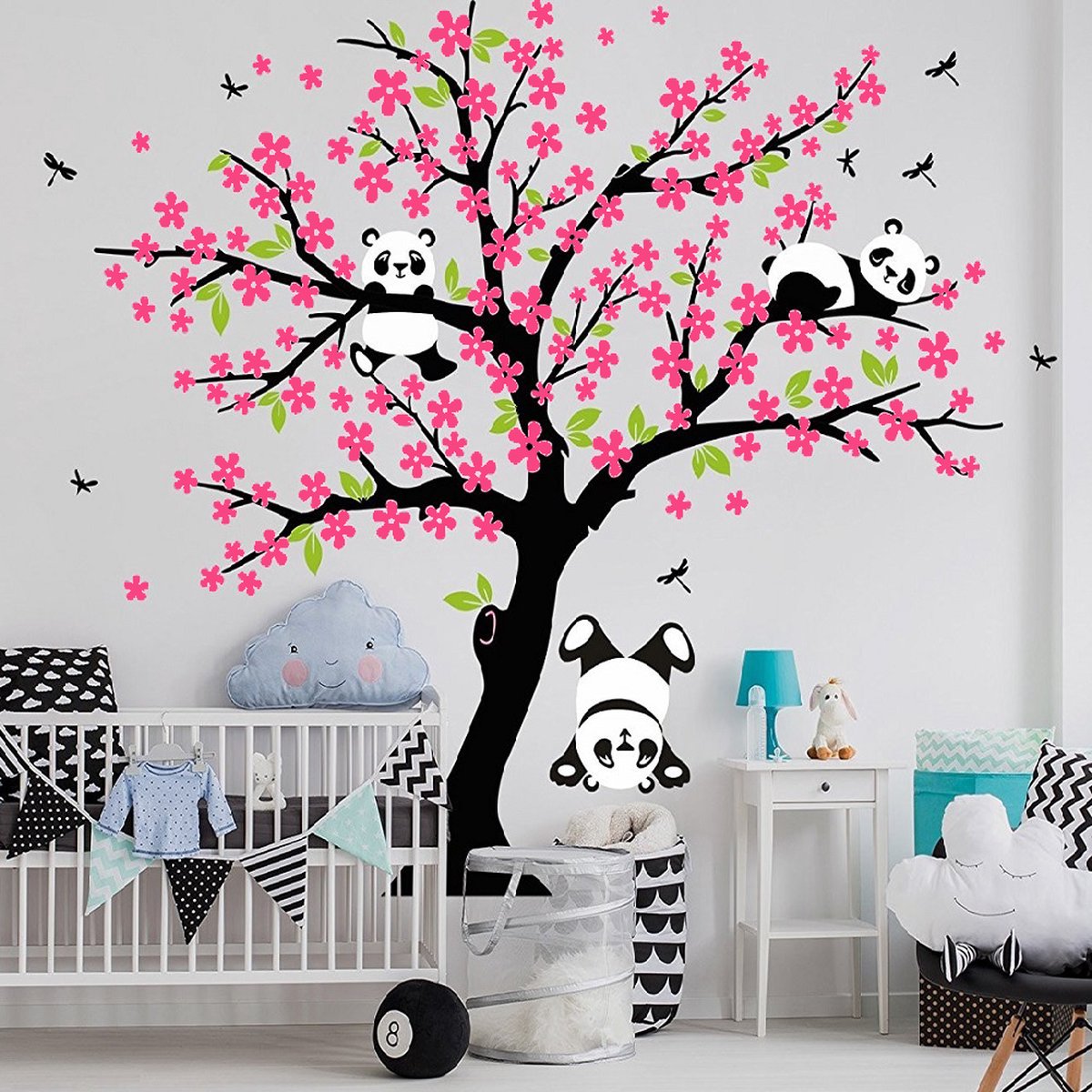 Muursticker Boom met Pandabeertjes Donker Roze XXL | Kinderkamer | Babykamer | Dieren | Decoratie Sticker | Kind