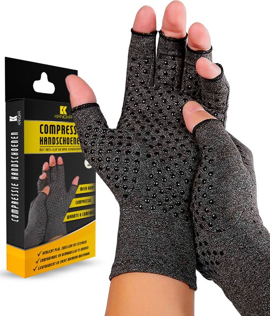 KANGKA® Reuma Therapeutische Handschoenen - Compressie Handschoenen Maat S - voor Artrose, Reuma, Artritis, RSI, CTS - Unisex - Grijs