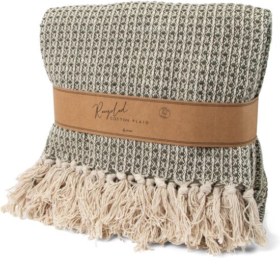 JENS Living Plaid Wafel - Gerecycled katoen - 130 x 180 cm - Groen