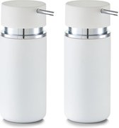 Zeller Zeeppompje/dispenser - set van 2x - keramiek/rubber coating - wit - 16 cm
