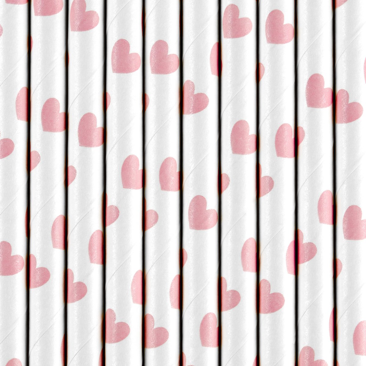 Partydeco Drinkrietjes - papier - 20x - wit/roze hartjes - 19,5 cm - rietjes