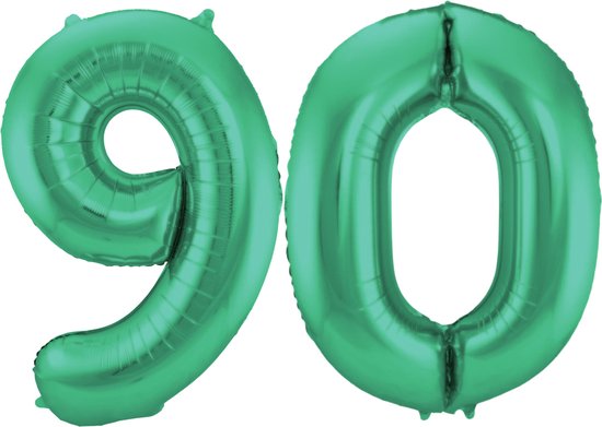 Folat Folie ballonnen - 90 jaar cijfer - glimmend groen - 86 cm - leeftijd feestartikelen