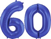 Folat Folie ballonnen - 60 jaar cijfer - blauw - 86 cm - leeftijd feestartikelen