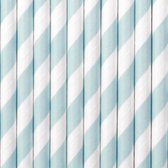Partydeco Drinkrietjes - papier - 30x - wit/lichtblauw strepen - 19,5 cm - rietjes