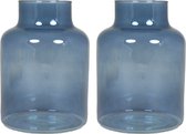 Floran Bloemenvaas Milan - 2x - transparant blauw glas - D15 x H20 cm - melkbus vaas met smalle hals