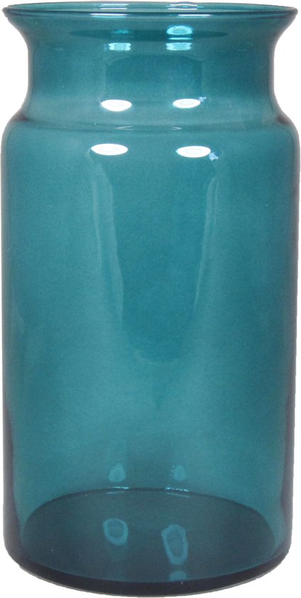 Floran Flower vase - Modèle baratte à lait - bleu turquoise/verre transparent - H29 x D16 cm