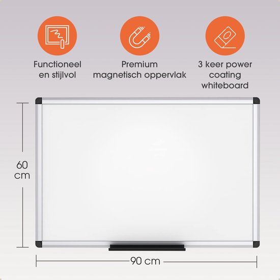 Lenx whiteboard - 10 in 1 Set - Magnetisch bord - 60 x 90 cm - Inclusief Stiften, Marker en Magneten - Krasvast memobord - Schoolbord - Emaille magneetbord - Lenx