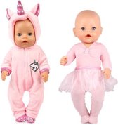Poppenkleding | Geschikt voor Babypoppen | Unicorn / Eenhoorn Onesie + Ballerina pakje