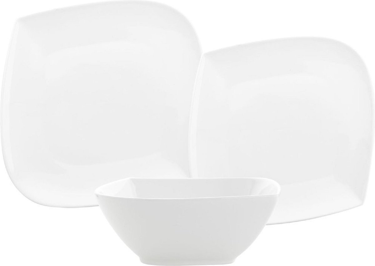 Florina Moss premium 18-delige bordenset geometrische vorm en versterkt porselein - Exclusieve bordenset van fijn porselein - Wit - Elegante vormgeving