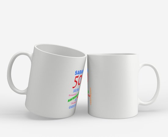 porte-clés monde - Mug Sarah 50 avec impression - cadeau d'anniversaire - maman - Texte drôle - Contenu 350 ML