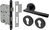 Deurklink Sienna - Zwart - Ø50mm + Insteekslot en PC Rozet (Inclusief Vierkante Sluitplaat) - Mat zwarte deurkruk