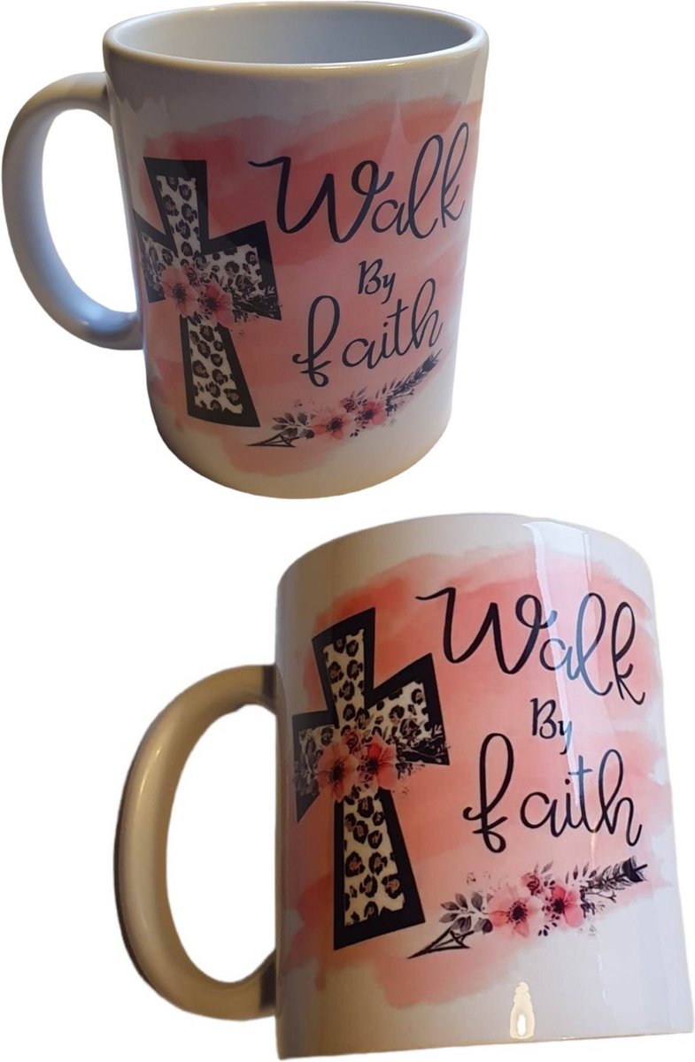 Bedrukte Beker Walk by Faith - Koffie mok - Christelijk - Bijbelse Spreuken - Thee Mug - Bemoedigende Tekst - Verjaardag Geschenk