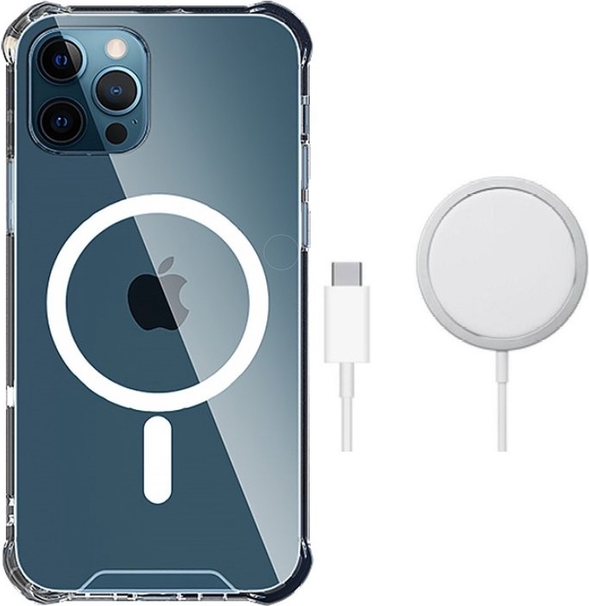 Bumper hoesje geschikt voor de iPhone 12 Pro Max - Magnetische ring hoesje met Magnetische ring Oplader en GRATIS Screenprotector – Transparant