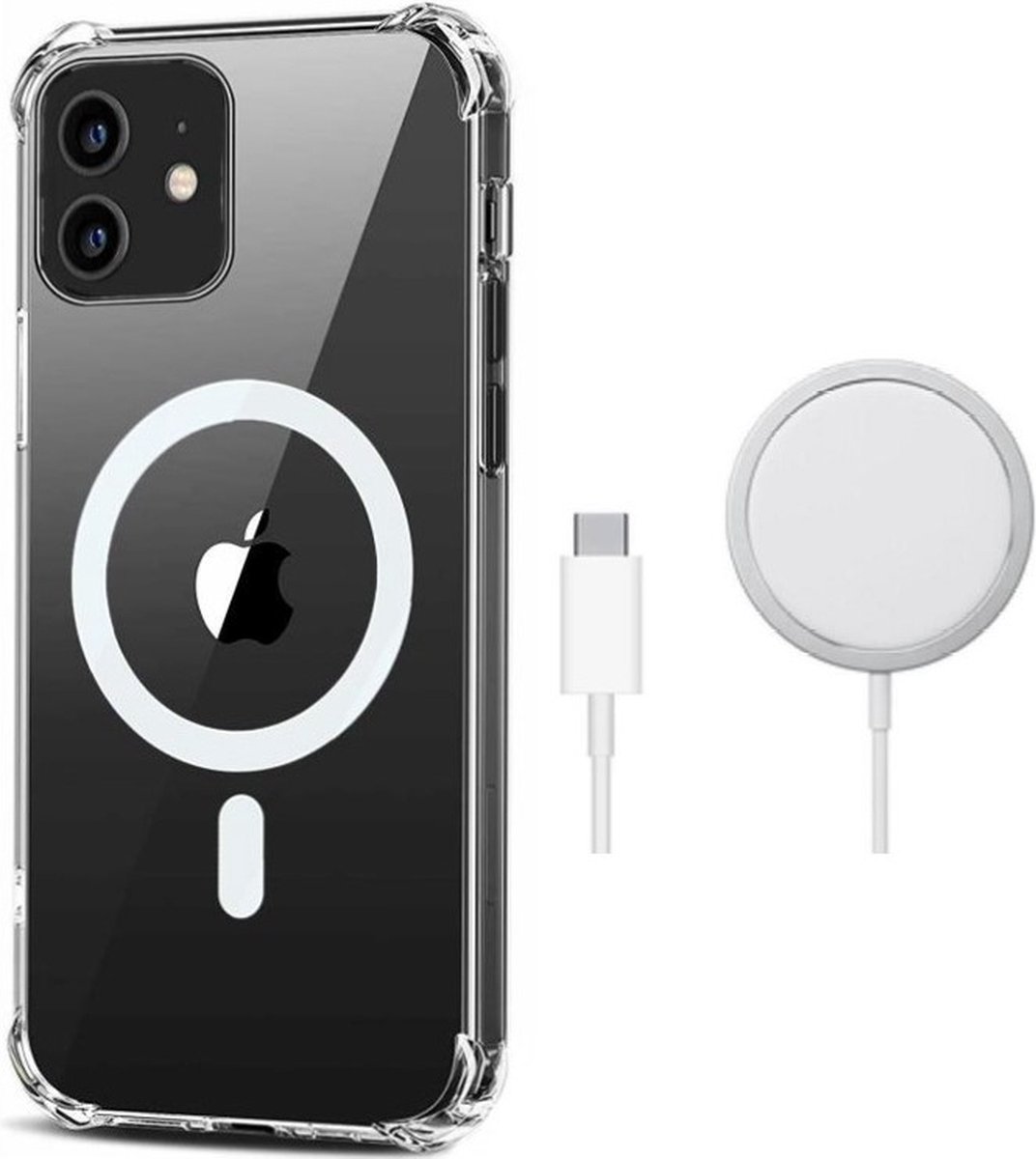 Bumper hoesje geschikt voor de iPhone 12 - Magnetische ring hoesje met Magnetische ring Oplader en GRATIS Screenprotector – Transparant