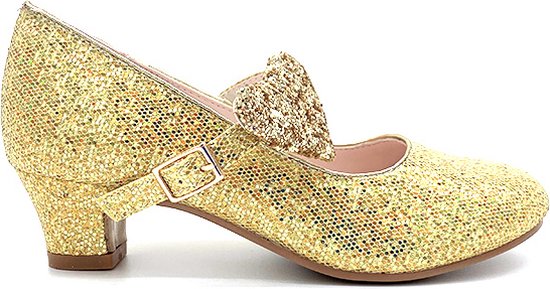Goud glitter prinsessenschoenen hartje maat 36 verkleedschoenen kind met hakken. bol