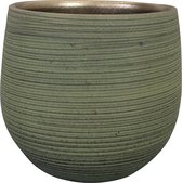 Steege Plantenpot/bloempot - keramiek - donkergroen stripes relief - D26/H25 cm