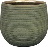 Steege Plantenpot/bloempot - keramiek - donkergroen stripes relief - D18/H16 cm