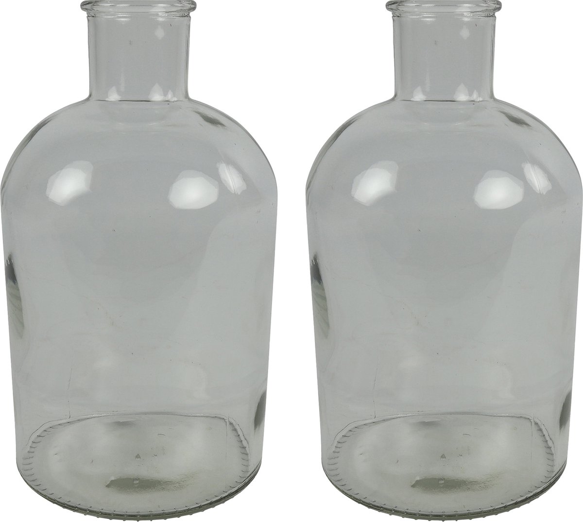 Countryfield bloemen/takken Vaas - helder glas - Apotheker fles vorm - D14 x H27 cm Transparant