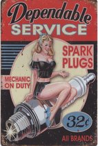 Wandbord Garage Man Cave - Dependable Service Spark Plugs Pin Up