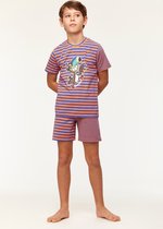 Woody pyjama jongens - blauw-oranje gestreept - toekan - 231-1-PLD-Z/923 - maat 140