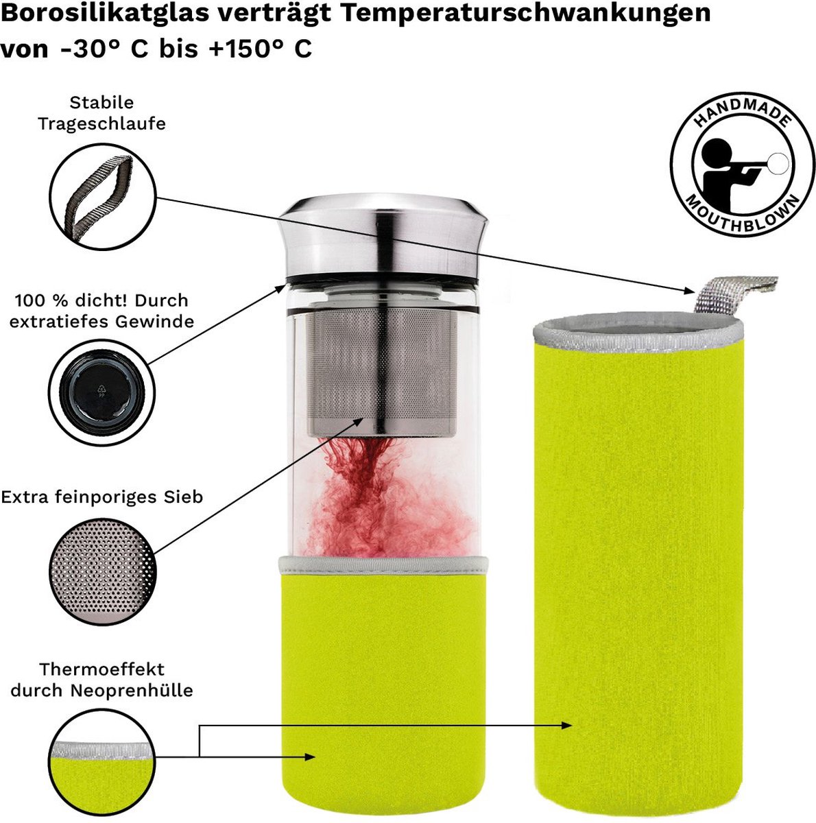 Creano - Theepot-to-go - 400ml- groen