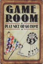 Wandbord Humor Man Cave - Game Room Play Nice Or Go Home