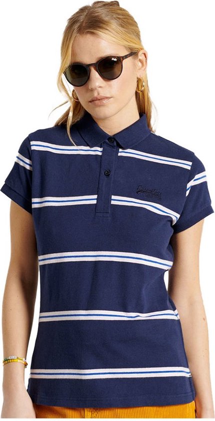 SUPERDRY Academy Poloshirt Met Korte Mouwen Dames - Varsity Navy Stripe - Niet van toepassing