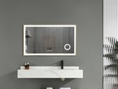 Miroir de Salle de Bain LED Mawialux - 100cm - Rectangle - Bord doré mat - Miroir de maquillage grossissant - Chauffage - Horloge digitale - Bluetooth - Joshua