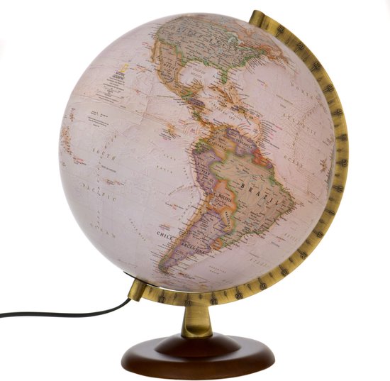 National Geographic globe Gold Executive - met walnoten houten voet - ø 30 cm - Nederlandstalig - Met Verlichting