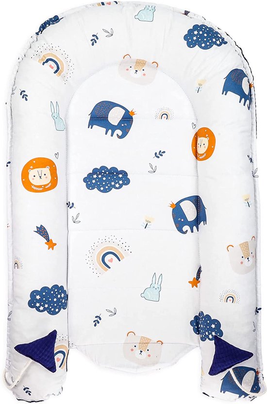 babybay Nestje Mesh Piqué/bedomranding voor bijzetbed/stootbescherming voor babybed, geschikt voor model origineel, wit sterrenmix zand/azuurblauw babybay Nestje Mesh Piqué/bedomranding voor bijzetbed/stootbescherming voor babybed, geschikt voor model origineel, wit sterrenmix zand/azuurblauw