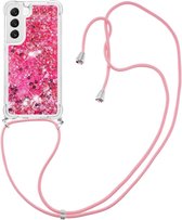 Lunso - Samsung Galaxy S23 Plus - Coque pour téléphone avec cordon - Rose Glitter