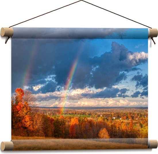 Textielposter - Regenboog tussen de Bossen - 40x30 cm Foto op Textiel