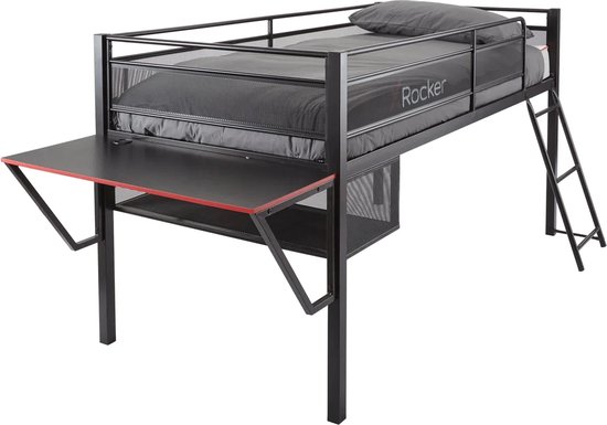 X Rocker Sanctum - Middenslaper Kinderbed - Gaming bed met Bureau - 190x90cm - Zwart