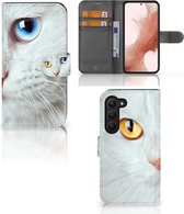 GSM Hoesje Geschikt voor Samsung Galaxy S23 Bookcover Case Witte Kat