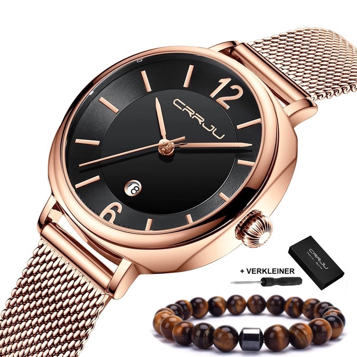 Curren - Horloge Dames - Cadeau voor Vrouw - Horloges voor Vrouwen - 33 mm - Rosé Zwart