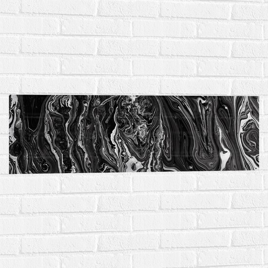 Muursticker - Print van Marmer van Zwart-Wit - 90x30 cm Foto op Muursticker