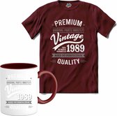 Vintage Legend Sinds 1989 - verjaardag en feest cadeau - Kado tip - T-Shirt met mok - Unisex - Burgundy - Maat M
