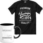 Vintage Legend Sinds 1974 - verjaardag en feest cadeau - Kado tip - T-Shirt met mok - Unisex - Zwart - Maat XL