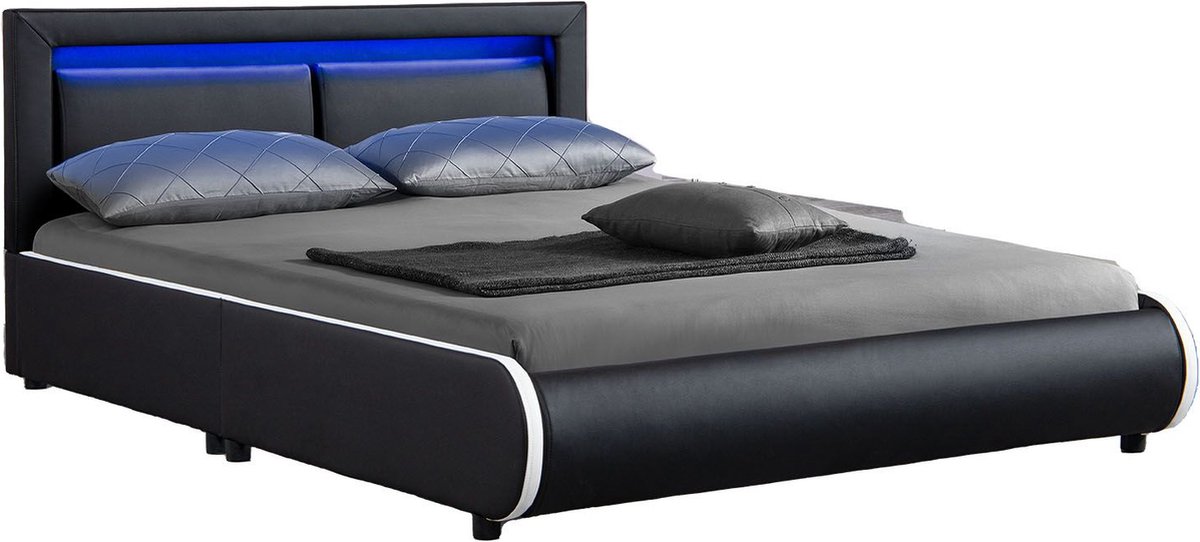 Gestoffeerd bed Murcia - 140 x 200 cm - Zwart - LED Verlichting