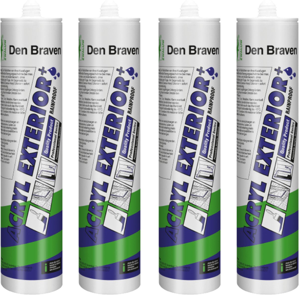 Zwaluw Acryl Exterior+ - wit - snel regenbestendig - overschilderbaar - 4 x 310 ml