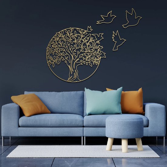 Magnifique arbre de vie fait main avec des oiseaux en vrac, version étroite ! 49x49cm Zwart